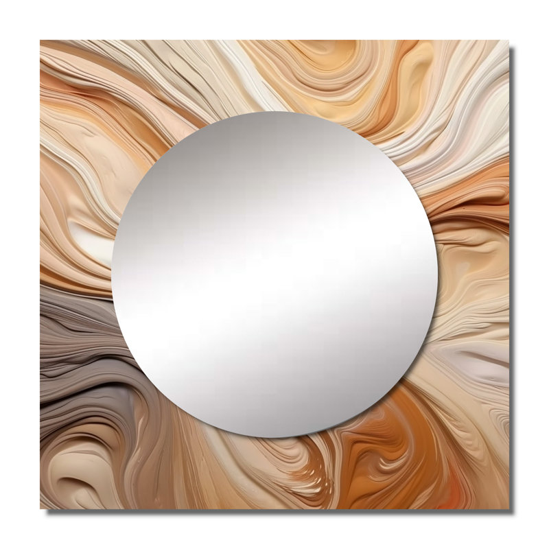 Kadric - Grand miroir carré abstrait orange et beige non lié Imagination II pour décoration murale, 23 po x 23 po