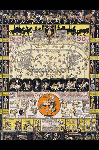 Reproduction d’art graphique salinas rodeo-par joseph jacinto mora, H 36 po x l 24 po x P 1,5 po