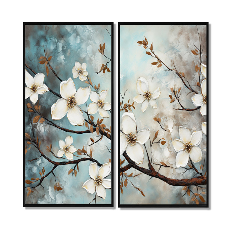 Dogwood Beauties - Art mural traditionnel, 20" H x 24" W, Impression encadrée flottante, Black