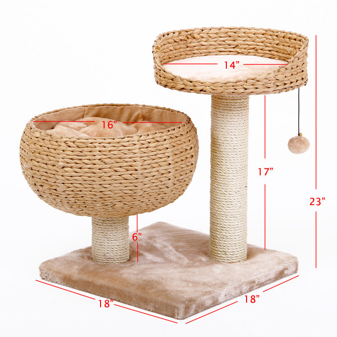 PetPals Handwoven Cat Tree with Perches Scratching Post, 18" W x 23" H x 18" D, Beige