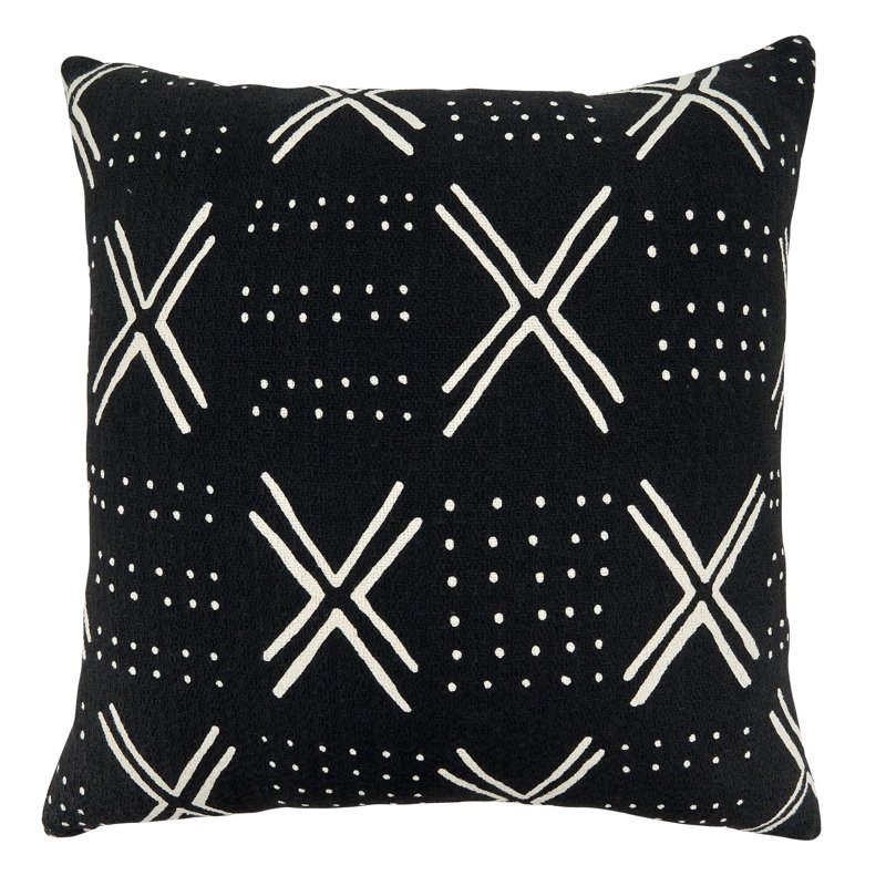 Black and White Cotton Mudcloth Square Throw Pillow, 22"