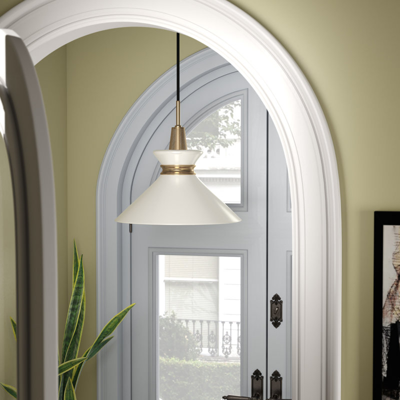 Luminaire suspendu conique à 1 lumière Corby, Laiton vieilli, Crème, H 15,25 po x l 18 po x P 18 po
