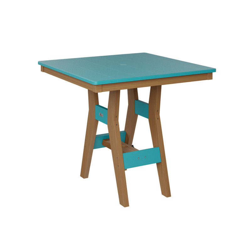 Harbor Outdoor Square Dining Table, 30.37" H x 33" W x 33" D, Aruba Blue, Natural Teak