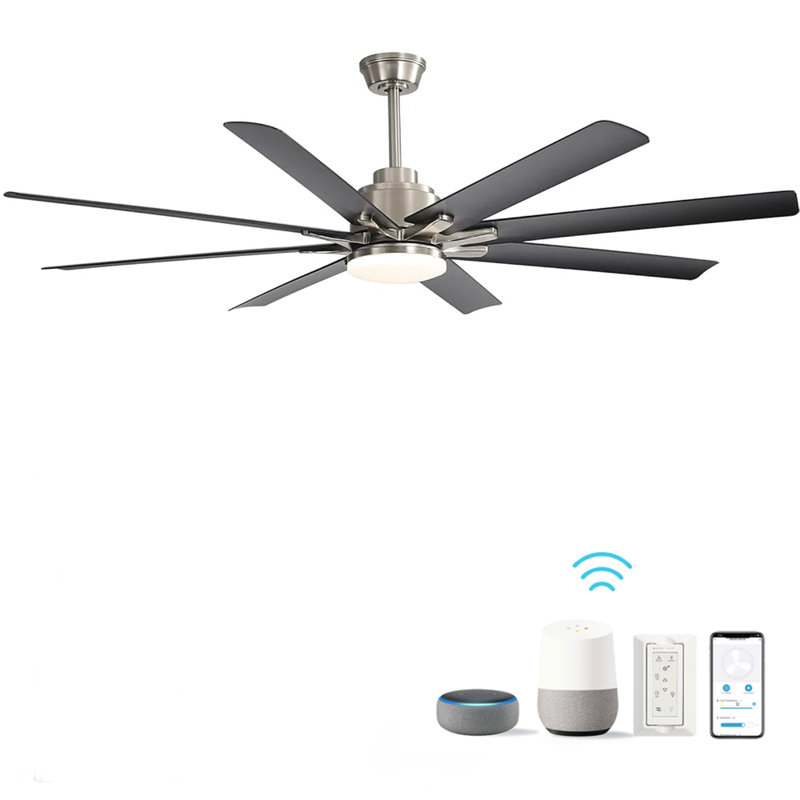 66 Inch Low Profile ABS Ceiling Fan With Dimmable Lights And Smart Remote Control 6 Speed Reversible Noiseless DC Motor For Indoor
