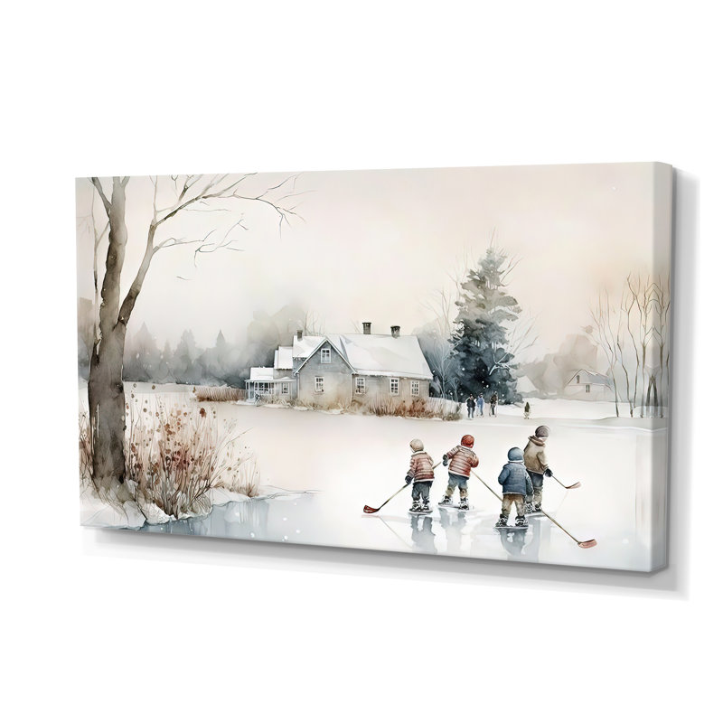Enfants jouant au hockey en hiver II