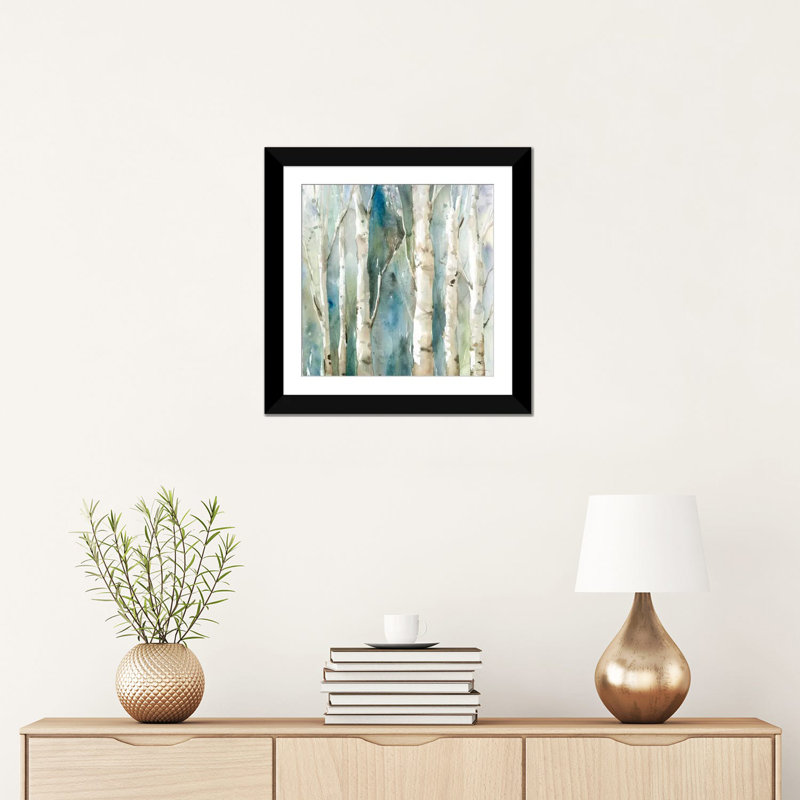 « river bouleau i », impression sur toile tendue, Papier d'art encadré noir, Blanc, H 16 po x l 16 po x P 1 po