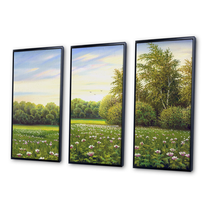 «Spring Trees By The Meadows», ensemble d'art mural sur toile encadré champêtre, Noir, H 28 po x l 36 po
