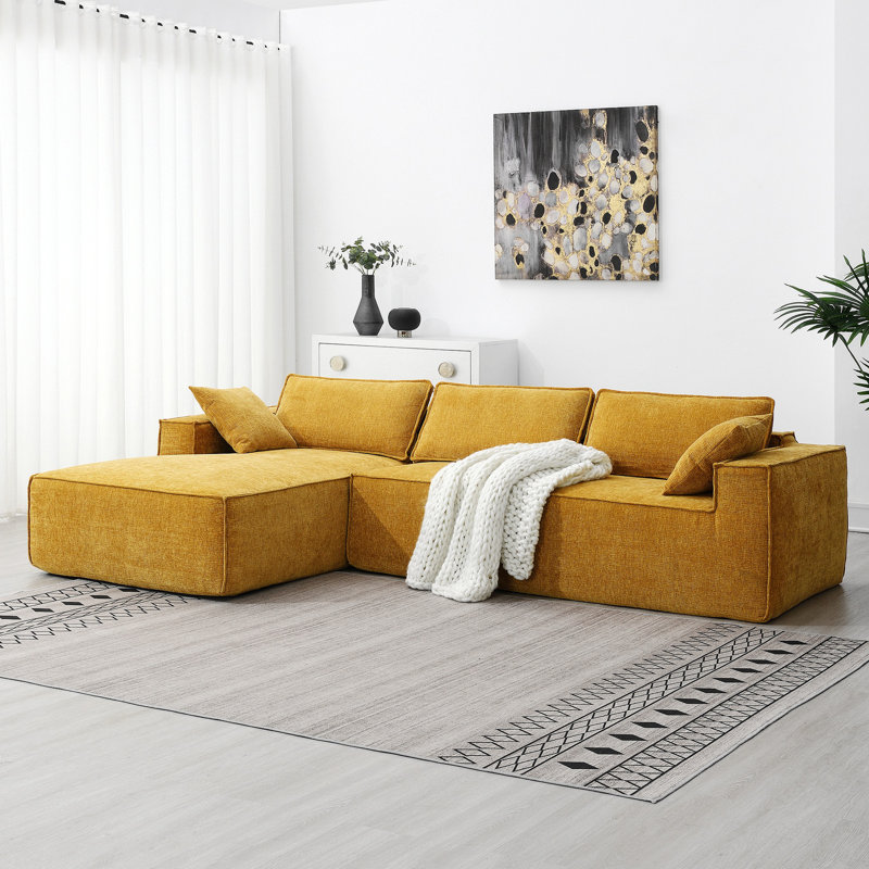 Canapé-lit modulaire en chenille 2 pièces avec méridienne de 111,5 po Amariee, Chenille jaune