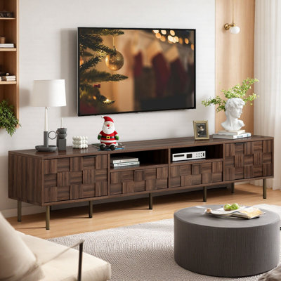 Meuble télé 78 po Mid-Century avec 2 armoires et 2 berceaux, pour téléviseurs de 85 po