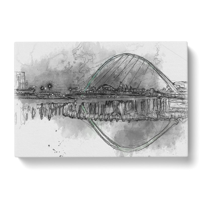 Gateshead Millennium Bridge Sketch - Wrapped Canvas, 60cm H x 91cm W x 3cm D