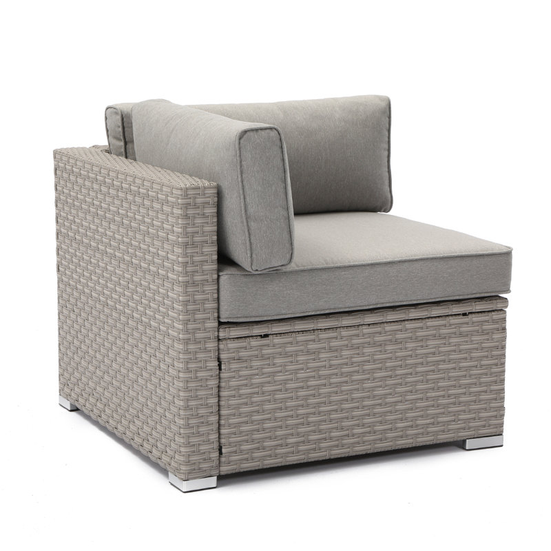 Taounate Outdoor Furniture Add-On Right Corner Chair for Expanding Wicker Sectional Sofa Set with Warm Gray Thick Cushions, 1 Floral Fantasy Pillow