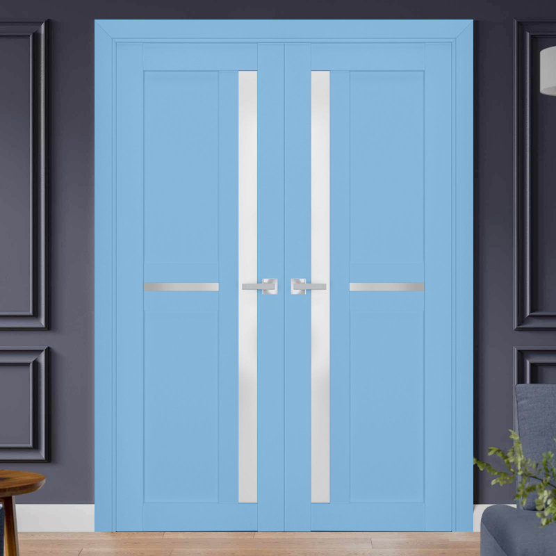 Portes françaises en bois givré Veregio, 60 po x 96 po, Bleu