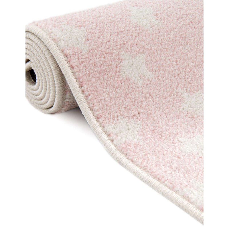Pink and Ivory Rectangular Kids' Star Pattern Rug