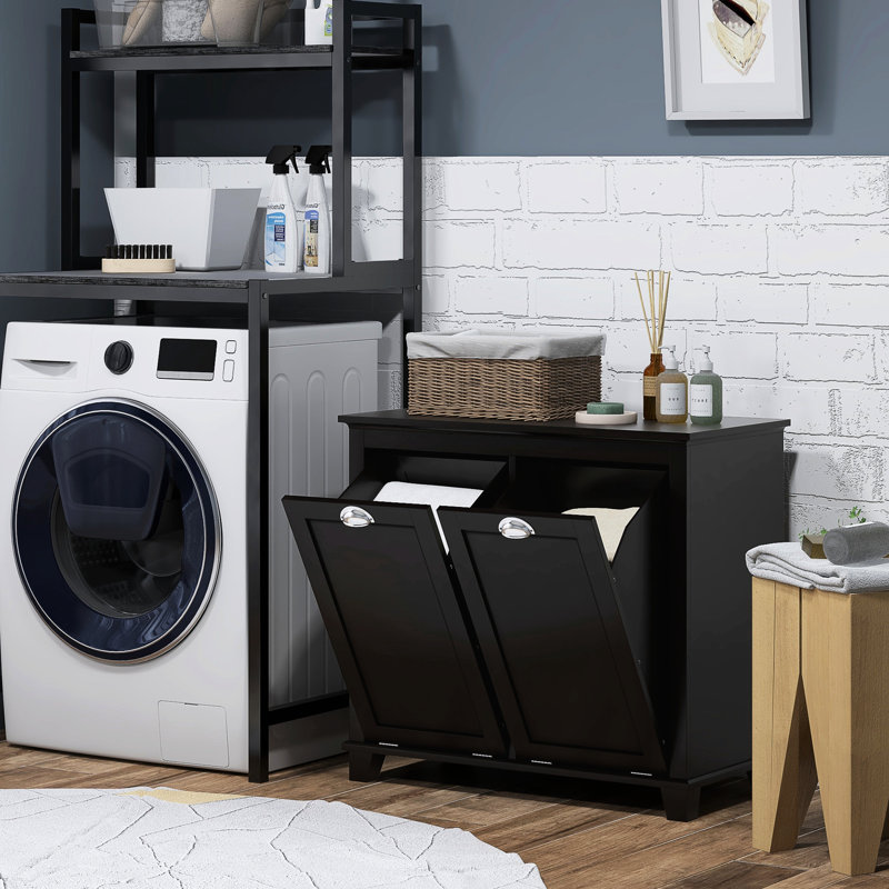 Armoire à paniers double inclinable, rangement pour salle de bain. 2 pièces de lessive pour salle de bain, noir. Armoire moderne avec grande serviette. Fabrication séparée et foncée, eau. Surmatelas. Fixation murale