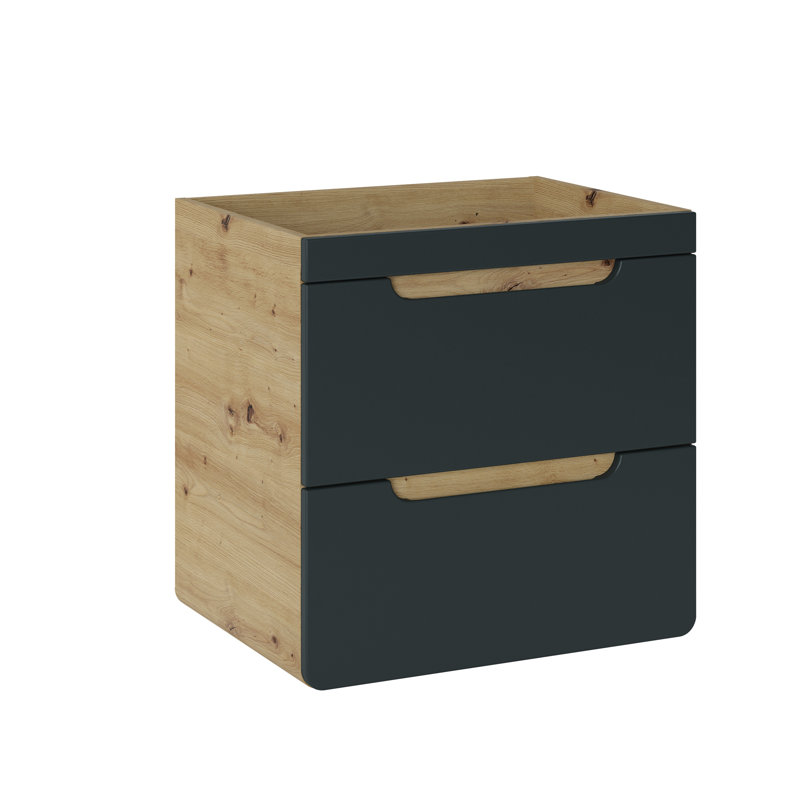 Bengta 600mm Wall Hung Single Vanity Unit, Black/Light Wood