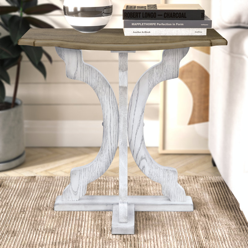 Vesely Saylor 22.8" Solid Wood End Table, Anti White/Antique Oak