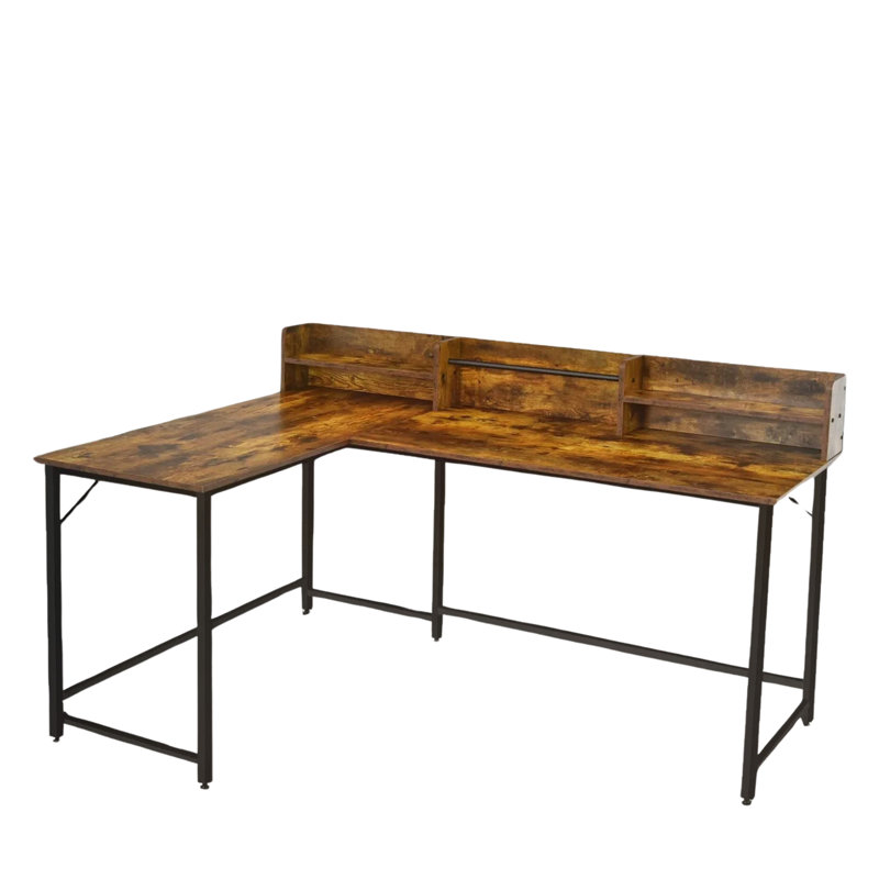 166Cm W L-Shaped Computer Desk With Steel Frame