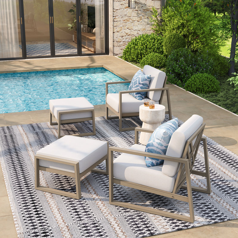 Chaises longues avec coussins et repose-pieds Hamarto, 2 chaises fixes + 2 repose-pieds
