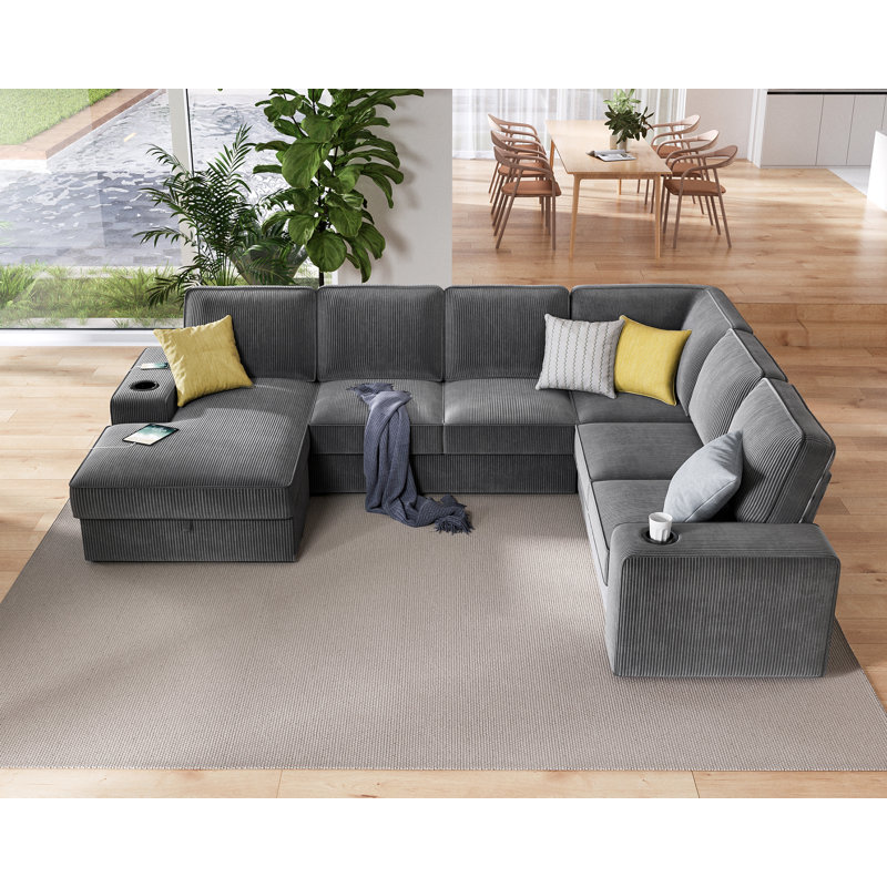 Glendora 112'' Sectional , Gray Corduroy