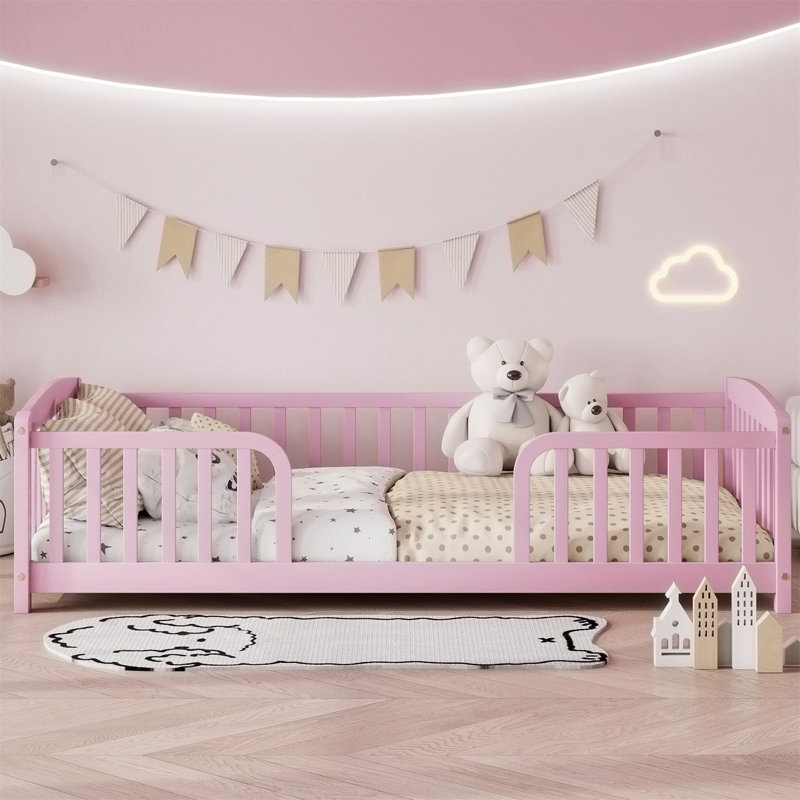 Lit de clôture en bois avec entrée centrale, Twin, Pink