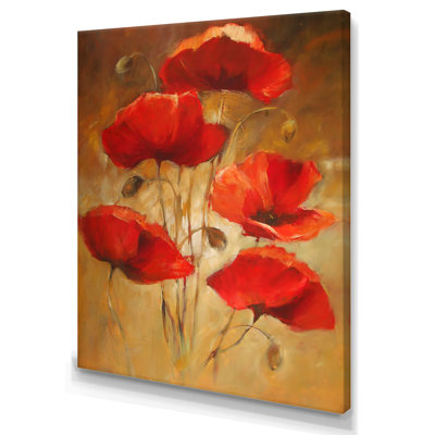 Vintage Red Popies Painting Vintage Red Popies Painting by Designart