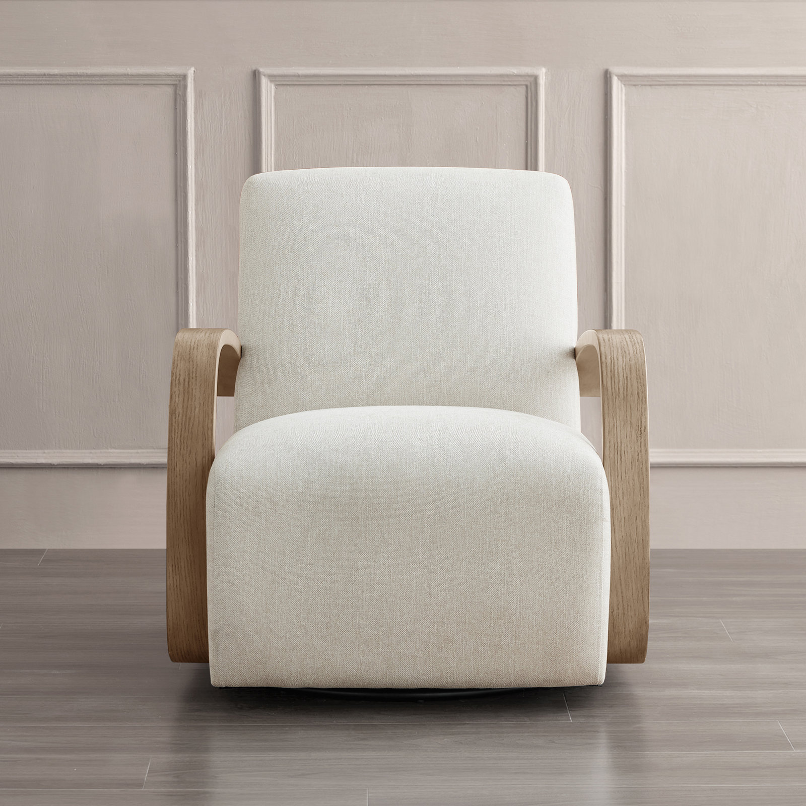 Oak Swivel Armchair, Driftwood Ash, Washed Linen Performance Weave