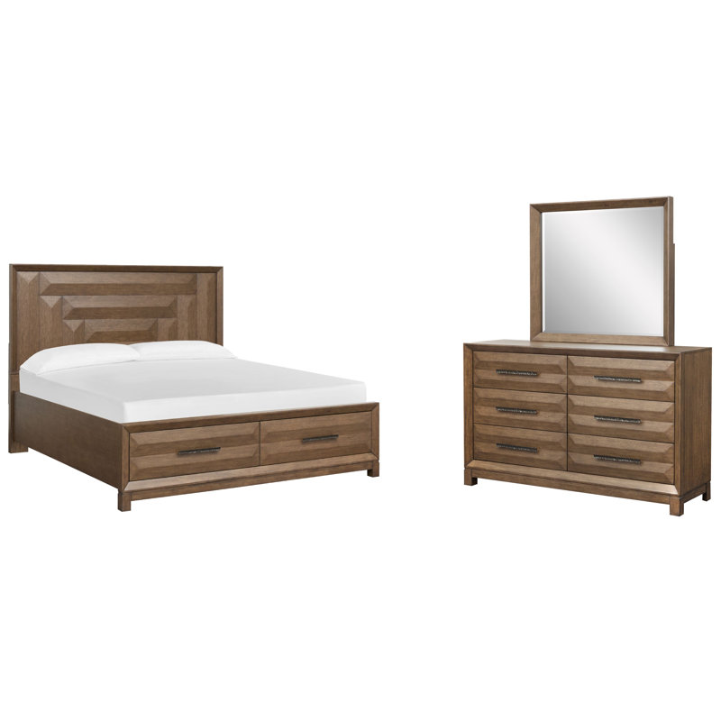 Très grande commode avec tiroir et miroir de rangement Fidler, 3 Pcs: Bed, Dresser, Mirror, Très grand