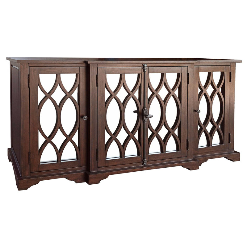 Espresso Walnut Transitional Entertainment Center with Mirrored Doors