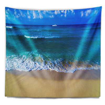 Tapisserie de plage à vagues bleu flottantes en mer flottante