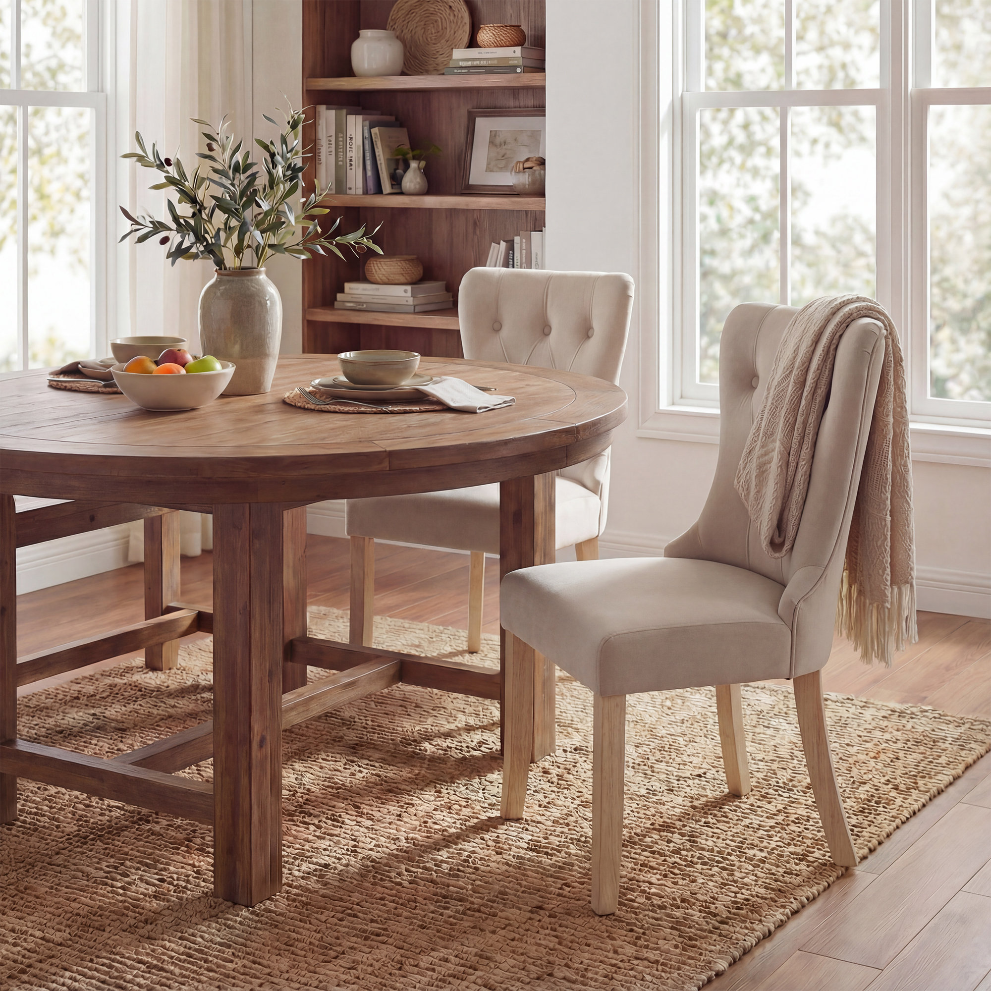 Dutton Upholstered Dining Chair, Beige Polyester Blend