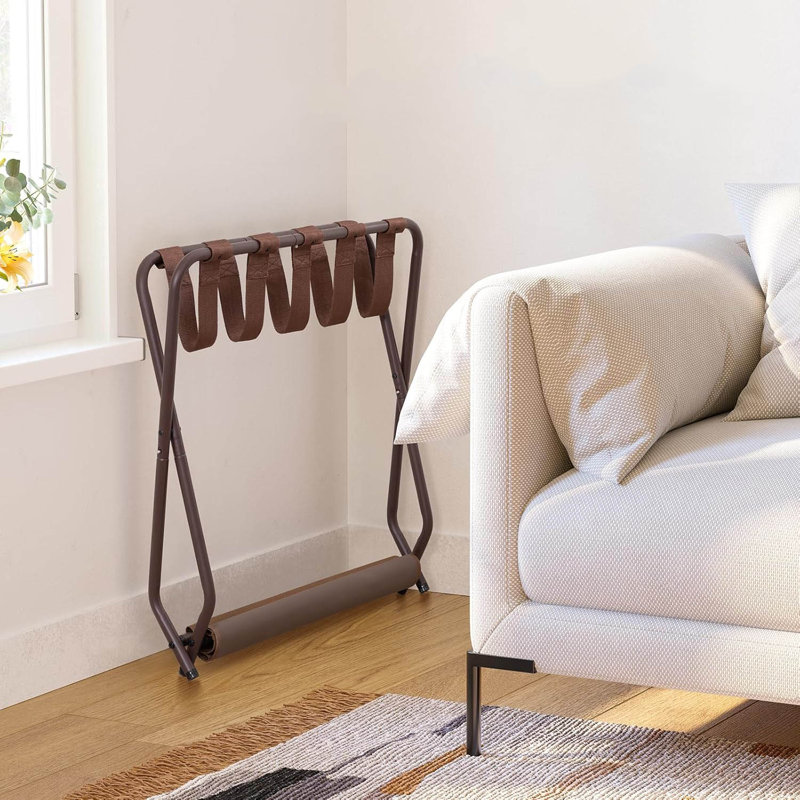 Bronze Foldable Luggage Rack with Storage Shelf, Set of 2