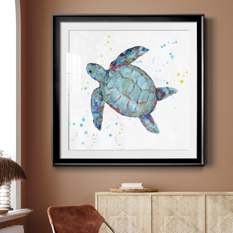 Bulle bleue tortue II - peinture encadrée, H 30,5 po x l 30,5 po x P 1,5 po, Toile avec cadre noir