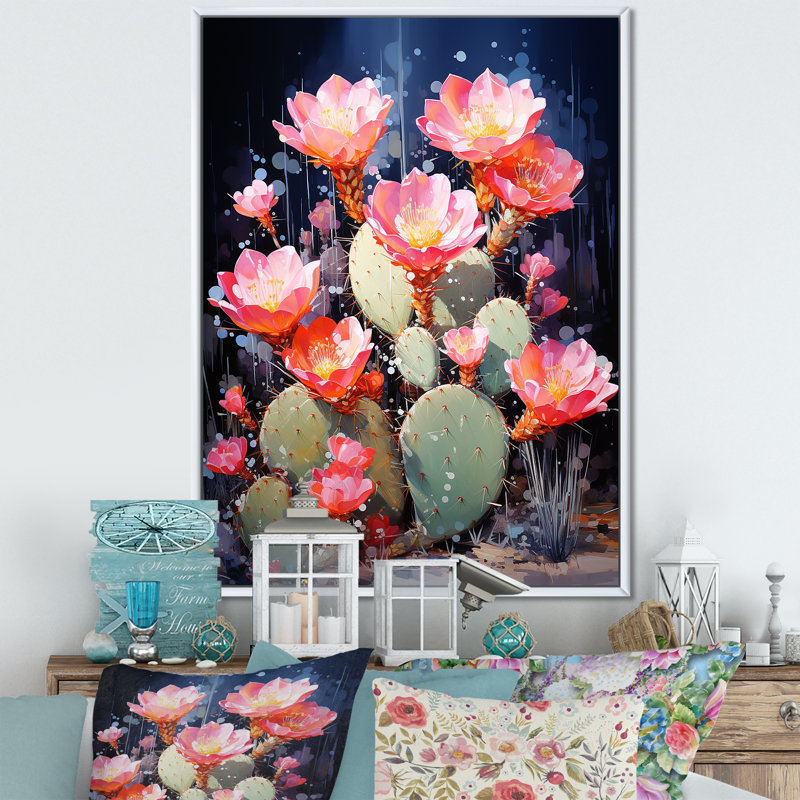 Cactus framboise réserve I - impression, Cadre flottant blanc, H 20 po x l 12 po x P 1 po