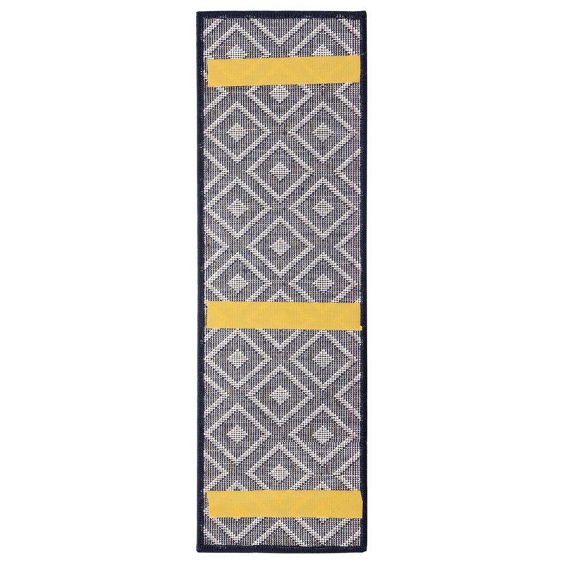 Tapis d'escalier Santana, Bleu marine / Ivoire