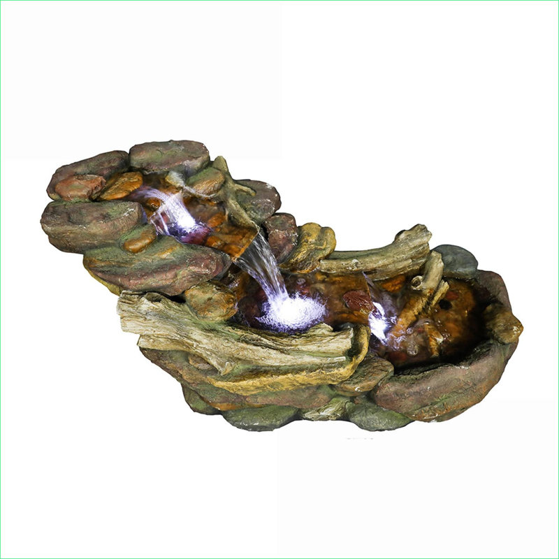 Fountains | Cascading LED Rock Fountain for Garden Patio Indoor Outdoor | Resin | Tiered Waterfall Fountain