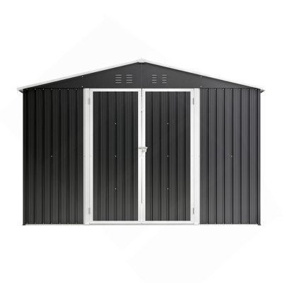 Outdoor Storage Shed 10X12 FT, Utility Metal Tool Storage With Lockable Doors And Updated Frame Structure, Large Metal Garden Shed For Backyard, Patio Lawn, Black