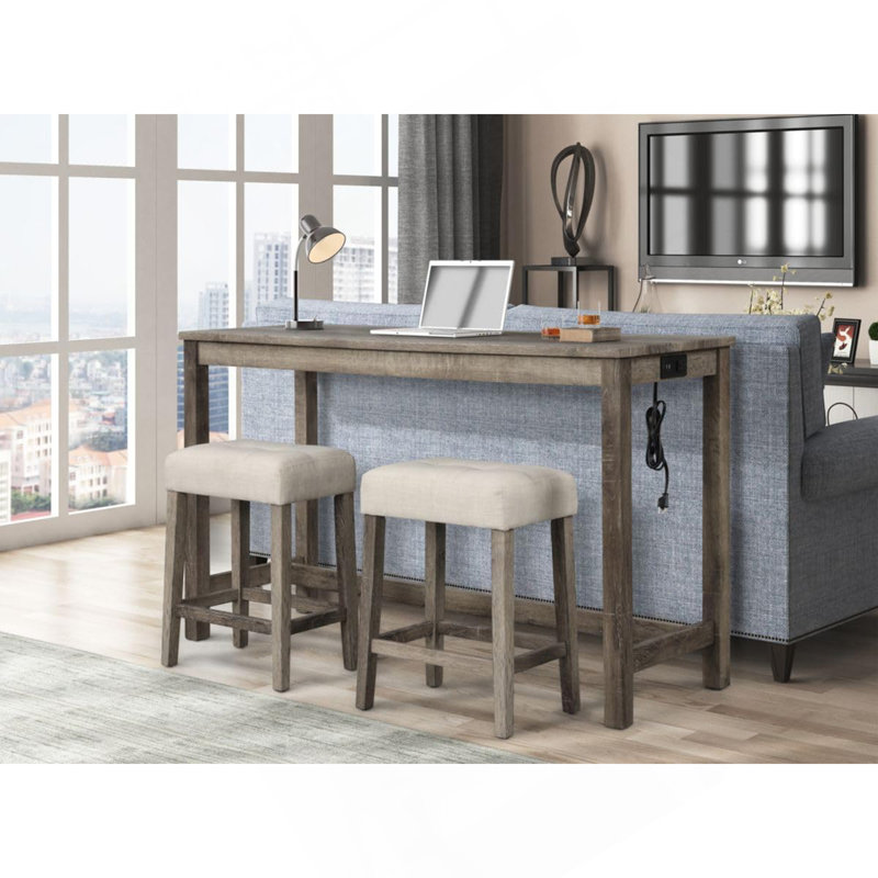 Transitional 24" Wood Counter Stool Set Of 2, Backless Counter Seating With Upholstered Linen Fabric Cushion, Kitchen/Dining Room Furniture, Antique Oak