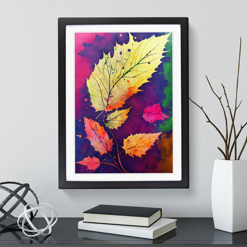 XV1022-4096X Splashed Leaves No.1 - Single Picture Frame Painting, Black, 64cm H x 46cm W x 2cm D