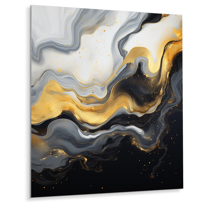 Or et marbre noir Essence V - décoration murale en marbre, H 40 po x l 30 po x P 1,5 po