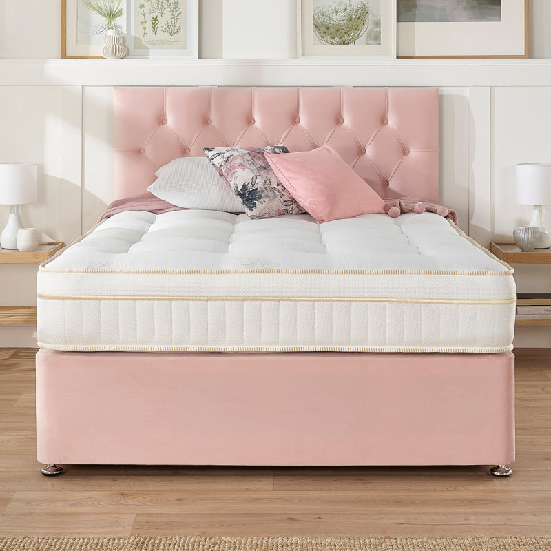 Orason Pocket Memory Divan Bed Set, Small Double (4'), Rose, No Drawers