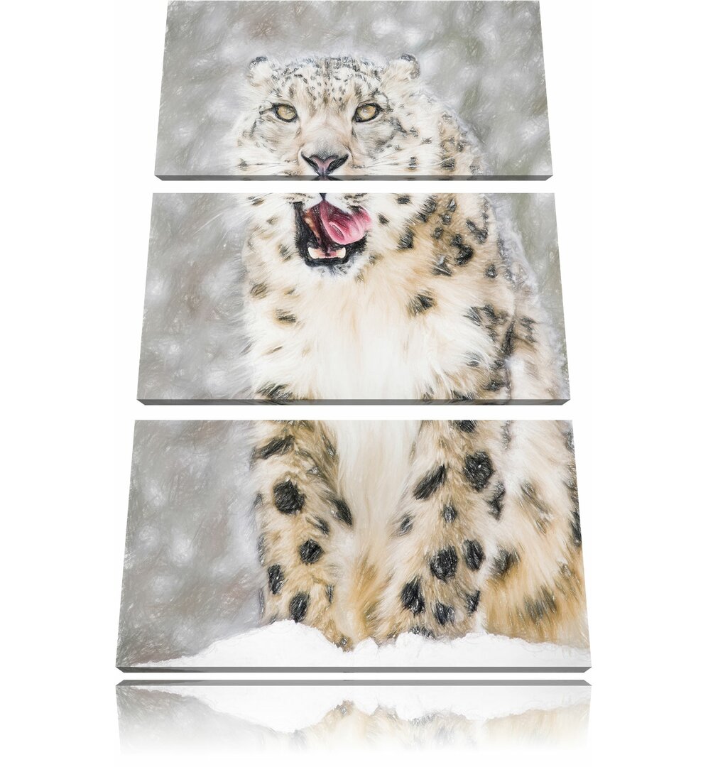 3-tlg. Leinwandbilder-Set „Leopard im Schnee“, Grafikdruck