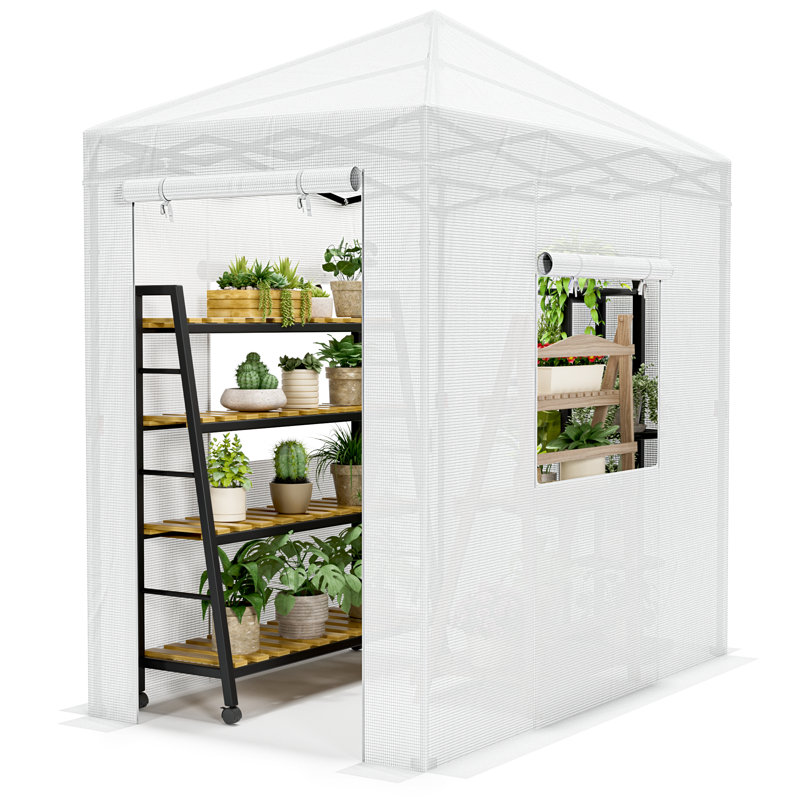 Pop Up Walk-in Greenhouse For Outdoors,protable Greenhouse With Roll-up Door, 68.9" D, White