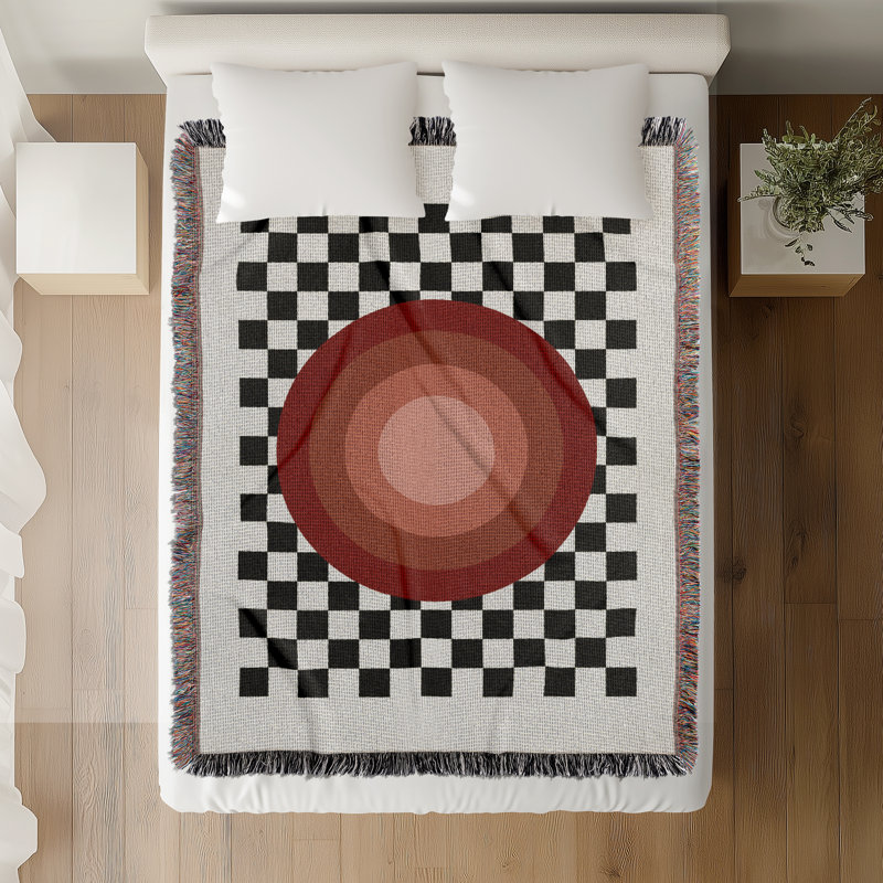 Target Geometric Cotton Blend Blanket Throw, Red/Black/Off-White, 60" L x 50" W