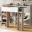 Lit mezzanine double en bois avec tablettes de rangement intégrées, tringles à vêtements et bureau-712444653