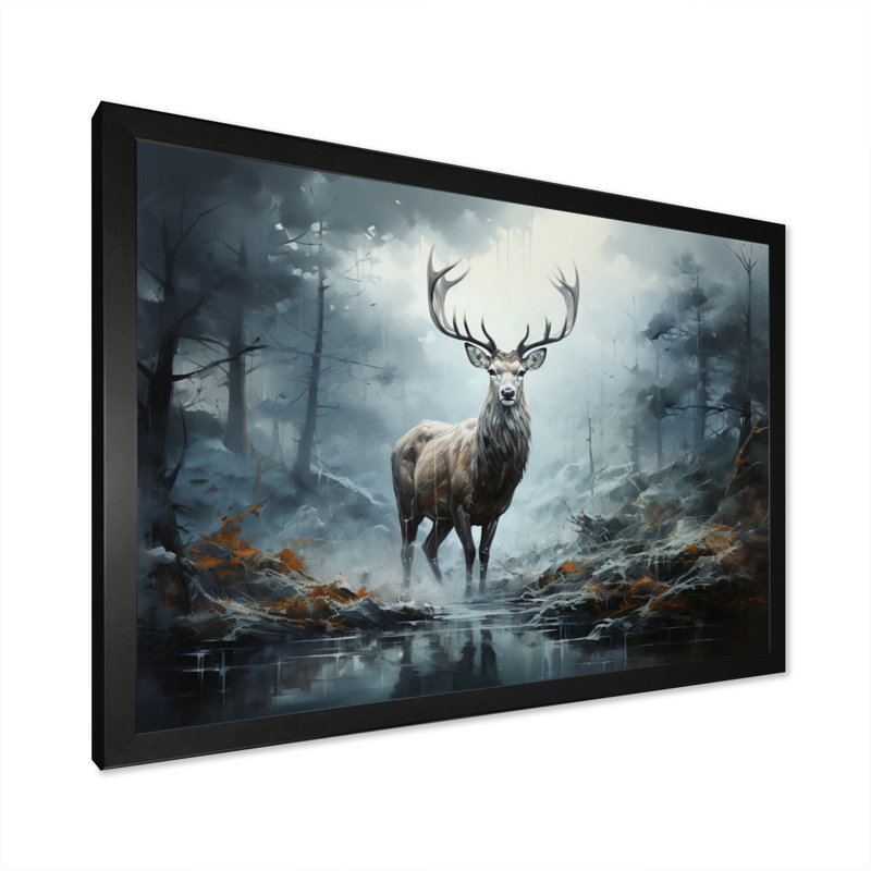 Deer Whispering Mist I - impression, H 34 po x l 44 po x P 1,5 po, Cadre photo noir