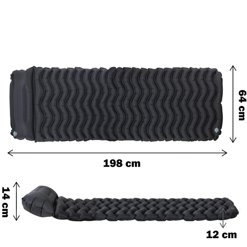 Inflatable Single Camping Mat Lightweight Sleeping Pillow Mattress Bed