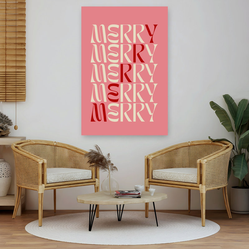 Festive Merry Typography Abstract Contemporary Wall Art Print by Dominique Vari - Wrapped Canvas Print, 152.4cm H x 101.6cm W