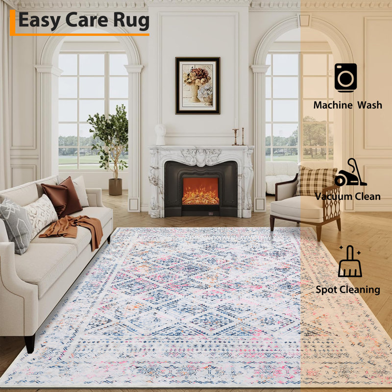 2x6 Hallway Machine Washable Runner Rug Non Slip Neutral Modern Carpet Throw Rug for Bedroom Living Room Dining Room Kitchen