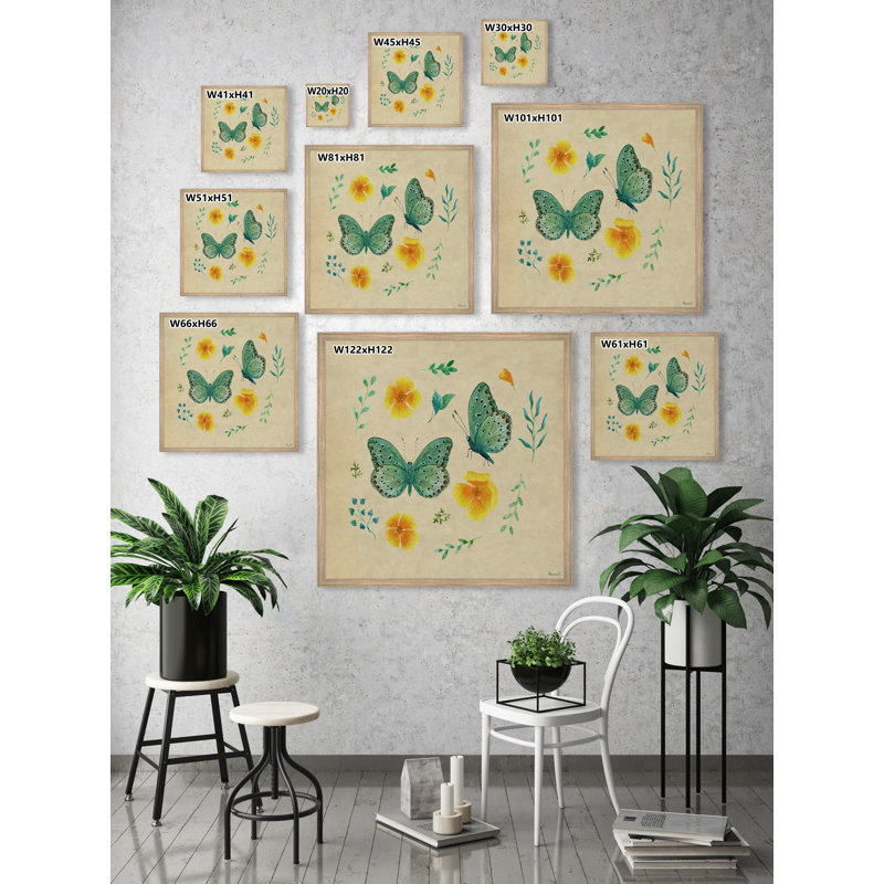 Flowers and Butterfly 1 Piece Single Picture Frame Wall Art, 30cm H x 30cm W x 3.81cm D