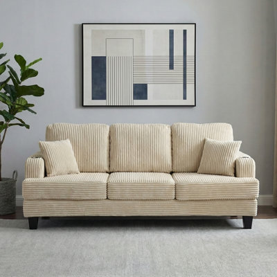 84" Corduroy Sofa with USB Charging Ports, Built-In Cup Holders & Side Pockets – Upholstered Living Room Couch